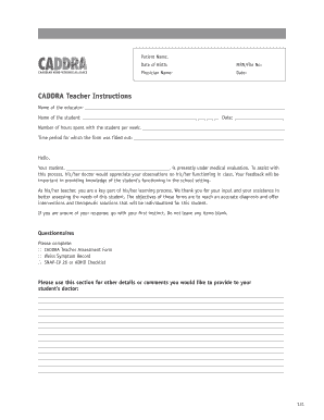 CADDRA Teacher Assessment Form