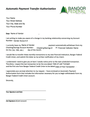 Automatic Payment Transfer Authorization Letter