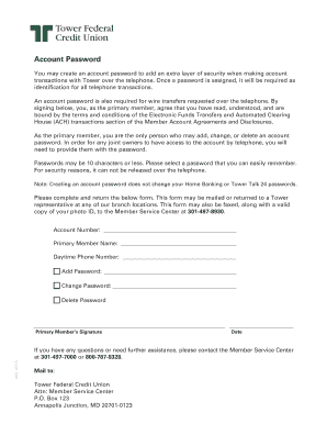 Tower Federal Credit Union Account Password Form
