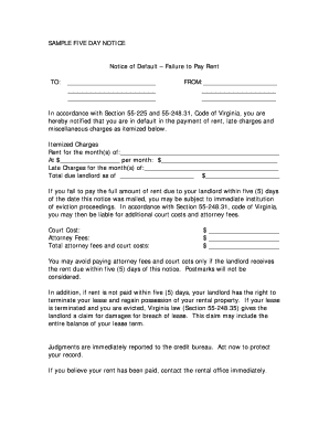 Virginia Five Day Notice for Rent Default