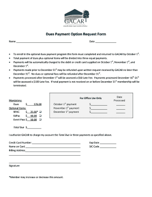 GACAR Dues Payment Option Request Form