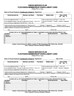 Vision Service Plan FlexVision Membership Enrollment Card