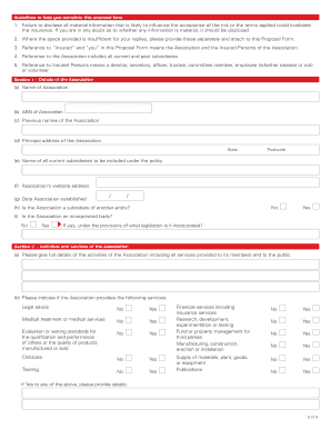 Association Liability Insurance Proposal Form