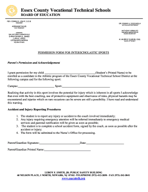 Permission Form for Interscholastic Sports