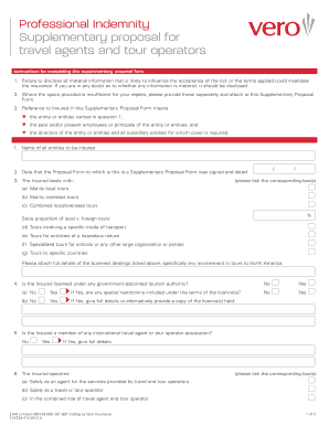Professional Indemnity Supplementary Proposal for Travel Agents