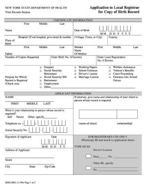 New York Birth Record Application