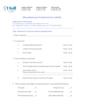 Title Abstractor & Escrow Agents Supplemental Application