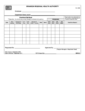 Employee Overtime and Call-Back Form