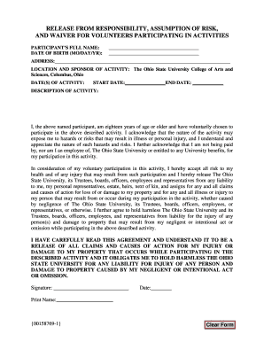 Release from Responsibility Waiver for Volunteers
