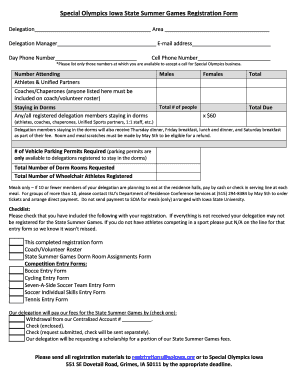 Special Olympics Iowa State Summer Games Registration Form