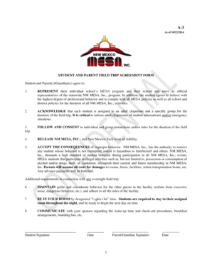 Student and Parent Field Trip Agreement Form