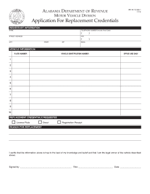 Alabama Replacement Motor Vehicle Credentials Application