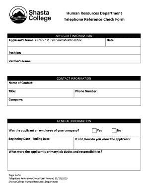 Telephone Reference Check Form