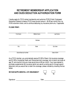Retirement Membership Application and Dues Deduction Authorization Form