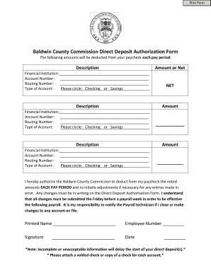 Baldwin County Direct Deposit Authorization Form