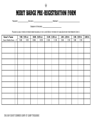 Boy Scout Merit Badge Pre-Registration Form