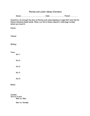 Romeo and Juliet Literary Elements Worksheet