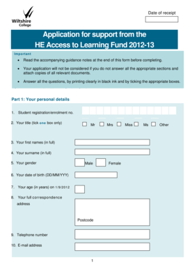Application for Support from HE Access to Learning Fund