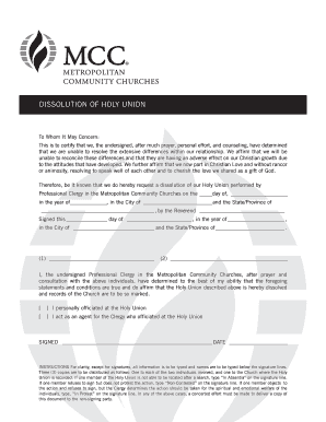 Holy Union Dissolution Form