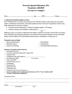 Texas Transition ARD/IEP Form