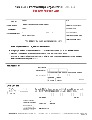 NYS LLC Partnerships Organizer Form IT-204-LL