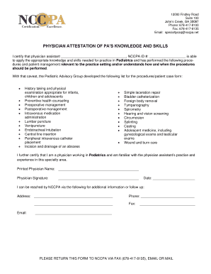 Physician Attestation of PA's Knowledge and Skills