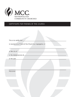 Certificate for Friend of the Church