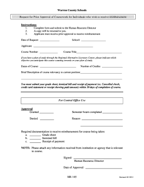 Prior Approval of Coursework Form