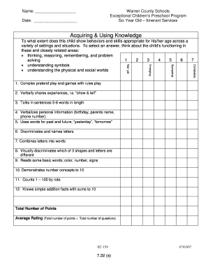 Six Year Old Itinerant Services