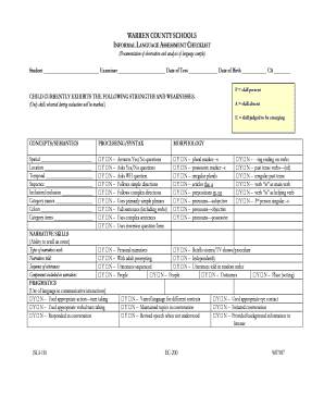 HECKLIST (Documentation of observation and analysis of language sample) Student Examiner