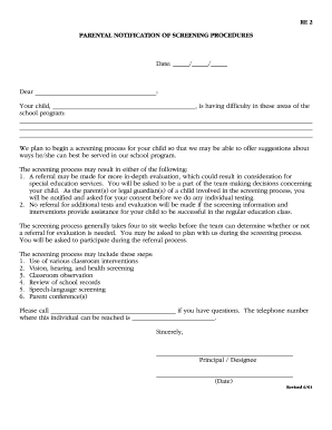 Parental Notification of Screening Procedures