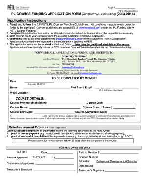 PETL Office Use Only PL COURSE FUNDING APPLICATION FORM