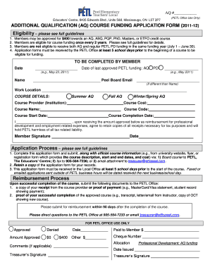 PETL Office Use Only ADDITIONAL QUALIFICATION AQ