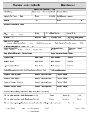 Warren County Schools Student Registration Form