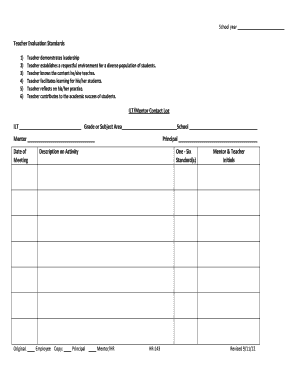 Teacher Evaluation Standards Form