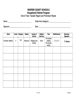 End of Year Transfer Report and Promotion Roster