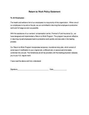 Return to Work Policy Statement