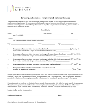 Employment Volunteer Screening Authorization