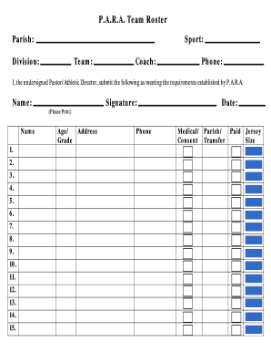 PARA Team Roster Form
