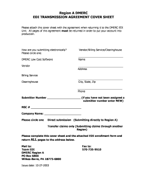 EDI Transmission Agreement Cover Sheet