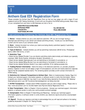 Anthem East EDI Registration Form