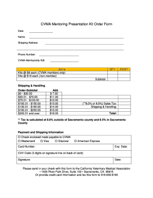 CVMA Mentoring Presentation Kit Order Form