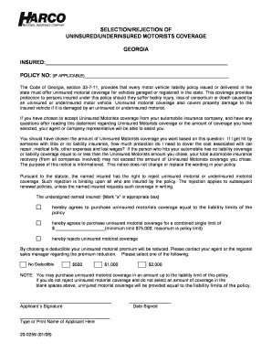 Georgia Uninsured Motorist Coverage Selection Form