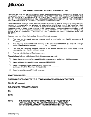 Oklahoma Uninsured Motorists Coverage Form