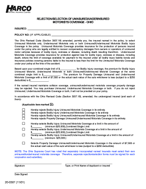 Ohio Uninsured/Underinsured Motorists Coverage Rejection/Selection Form