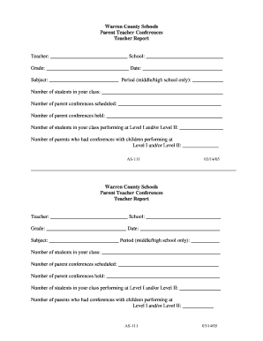 Warren County Schools Parent Teacher Conference Report