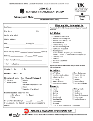 Kentucky 4-H Enrollment Form