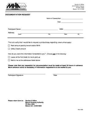 Section 8 Documentation Request Form