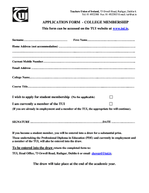 TUI College Membership Application Form
