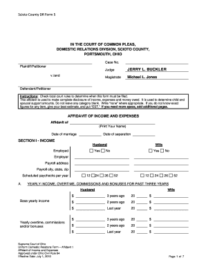 Affidavit of Income and Expenses